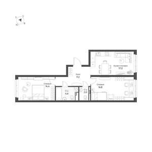 2-к квартира, строящийся дом, 64м2, 5/16 этаж