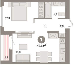 1-к квартира, вторичка, 43м2, 16/16 этаж