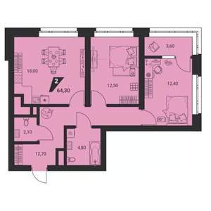 3-к квартира, вторичка, 64м2, 2/25 этаж