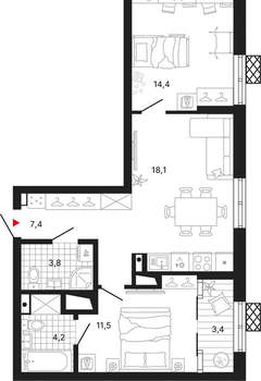 2-к квартира, вторичка, 63м2, 7/15 этаж