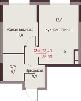 2-к квартира, вторичка, 37м2, 14/20 этаж