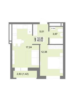 1-к квартира, строящийся дом, 40м2, 21/22 этаж
