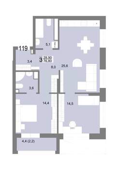 3-к квартира, вторичка, 77м2, 19/25 этаж