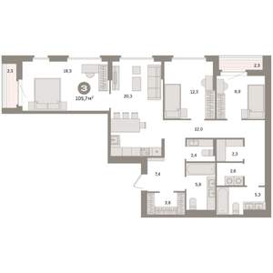 3-к квартира, вторичка, 106м2, 8/16 этаж