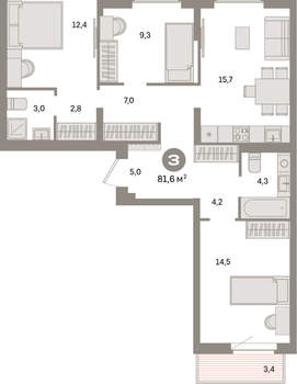3-к квартира, вторичка, 82м2, 3/9 этаж