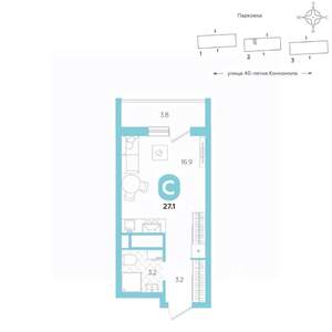 Студия квартира, вторичка, 27м2, 9/20 этаж
