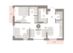 2-к квартира, вторичка, 65м2, 2/16 этаж
