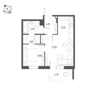 2-к квартира, строящийся дом, 45м2, 5/22 этаж