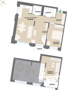 2-к квартира, строящийся дом, 84м2, 7/9 этаж
