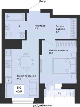 1-к квартира, строящийся дом, 41м2, 16/25 этаж