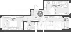 3-к квартира, вторичка, 61м2, 6/13 этаж