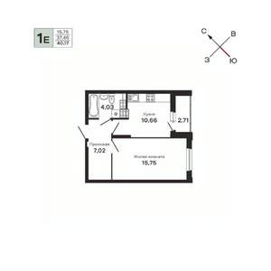 1-к квартира, строящийся дом, 40м2, 25/25 этаж