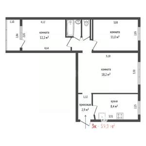 3-к квартира, вторичка, 59м2, 7/9 этаж