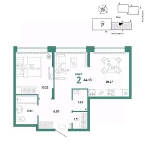 2-к квартира, вторичка, 44м2, 6/24 этаж