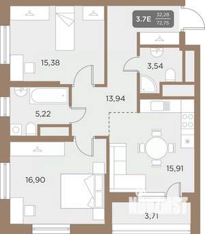 3-к квартира, вторичка, 73м2, 16/24 этаж