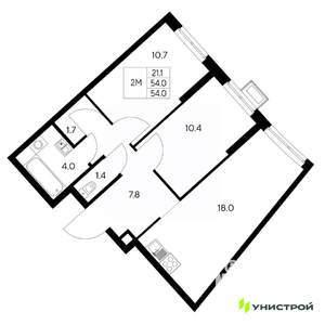 2-к квартира, вторичка, 54м2, 3/31 этаж