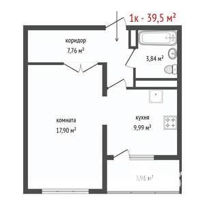 1-к квартира, вторичка, 44м2, 3/17 этаж