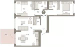 3-к квартира, вторичка, 89м2, 2/7 этаж