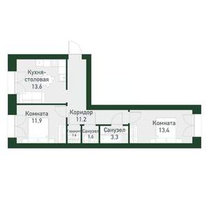 2-к квартира, вторичка, 56м2, 2/4 этаж