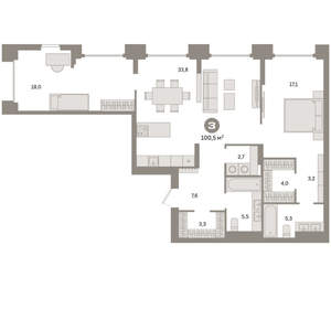 2-к квартира, вторичка, 101м2, 2/16 этаж