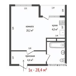 1-к квартира, вторичка, 28м2, 1/5 этаж