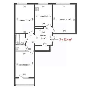 3-к квартира, вторичка, 63м2, 2/9 этаж