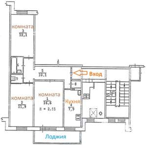 3-к квартира, вторичка, 63м2, 10/10 этаж