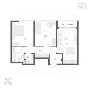 2-к квартира, вторичка, 65м2, 4/10 этаж