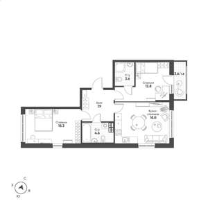 2-к квартира, вторичка, 64м2, 3/15 этаж