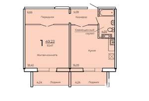 1-к квартира, вторичка, 53м2, 1/10 этаж