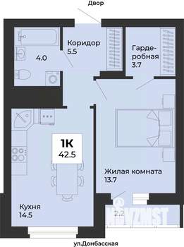 1-к квартира, вторичка, 43м2, 12/25 этаж