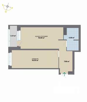 1-к квартира, вторичка, 54м2, 7/9 этаж