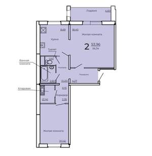 2-к квартира, строящийся дом, 56м2, 10/10 этаж