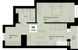 1-к квартира, строящийся дом, 41м2, 10/25 этаж