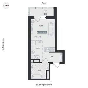 1-к квартира, вторичка, 32м2, 13/24 этаж