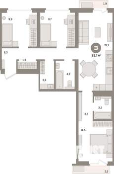 3-к квартира, вторичка, 81м2, 4/9 этаж