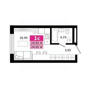 Студия квартира, строящийся дом, 25м2, 19/27 этаж