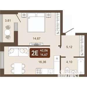 2-к квартира, вторичка, 42м2, 20/24 этаж