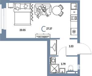 Студия квартира, строящийся дом, 27м2, 10/20 этаж
