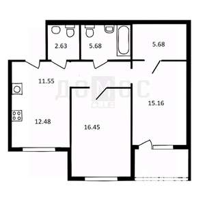 2-к квартира, вторичка, 68м2, 3/10 этаж