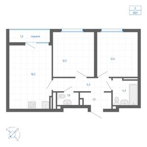 2-к квартира, вторичка, 59м2, 23/32 этаж