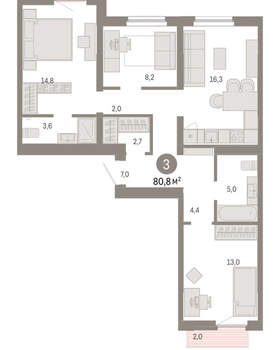 3-к квартира, вторичка, 81м2, 7/9 этаж