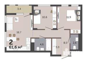 2-к квартира, вторичка, 62м2, 8/19 этаж