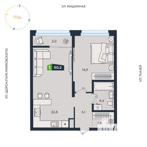 1-к квартира, вторичка, 51м2, 19/30 этаж