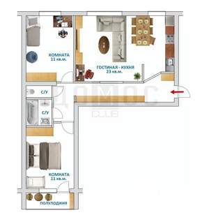 3-к квартира, вторичка, 58м2, 2/9 этаж