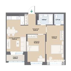 2-к квартира, вторичка, 66м2, 20/25 этаж