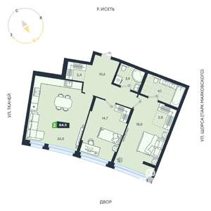 2-к квартира, вторичка, 85м2, 3/16 этаж