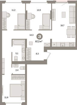 3-к квартира, вторичка, 87м2, 3/9 этаж