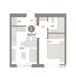 1-к квартира, вторичка, 37м2, 3/7 этаж
