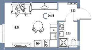 Студия квартира, строящийся дом, 25м2, 11/24 этаж